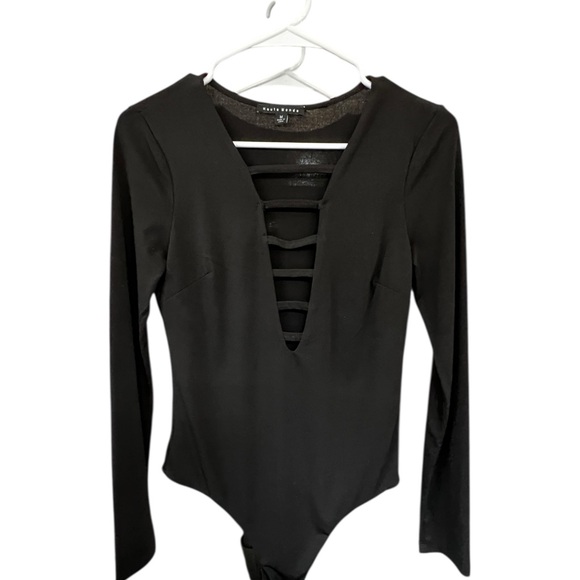 Haute Monde Tops - Haute Monde Black Long Sleeve Bodysuit with cut out chest sections